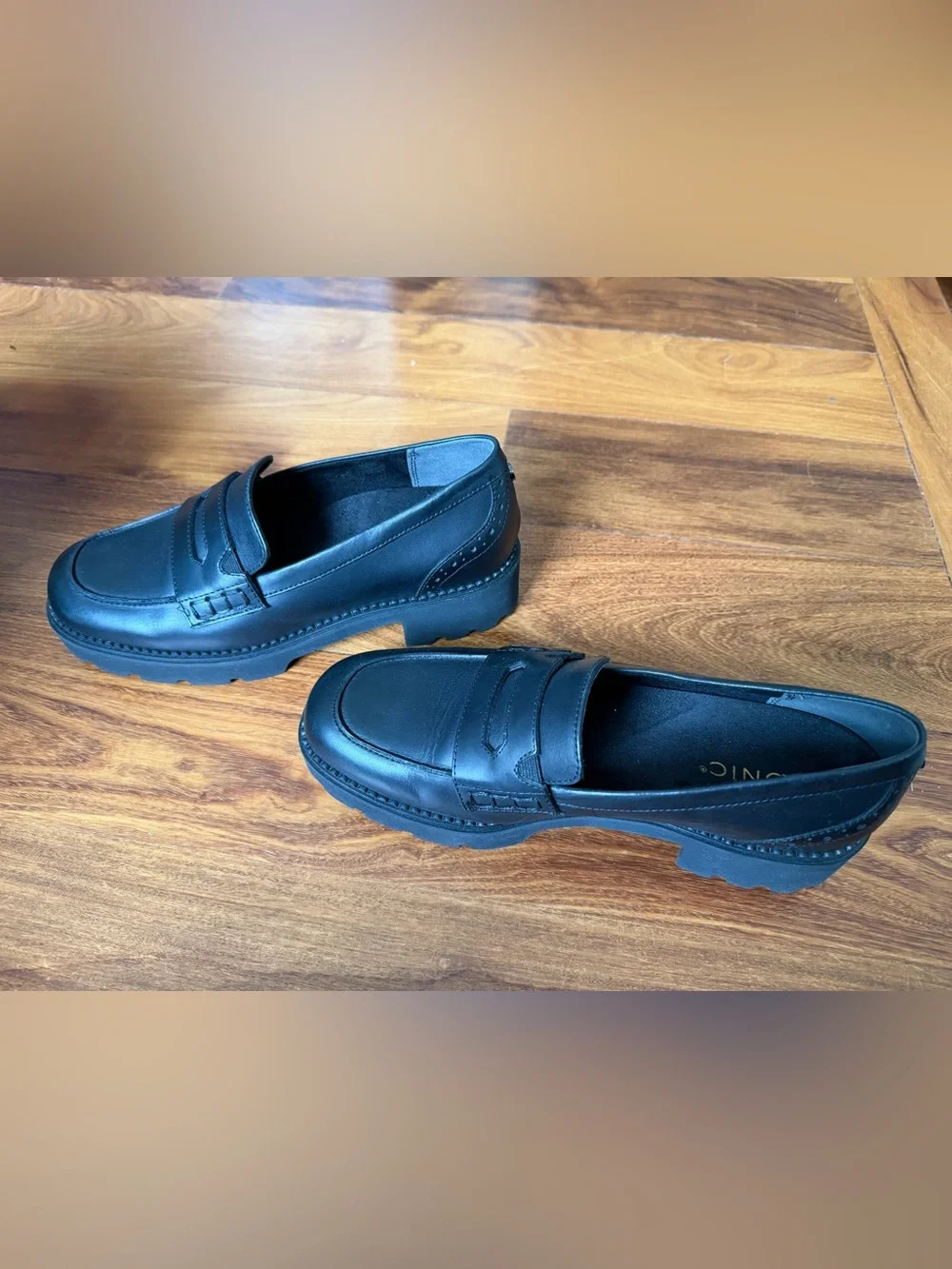 Vionic Black Leather Lug-Sole Penny Loafers Vionic Womens Fillmore